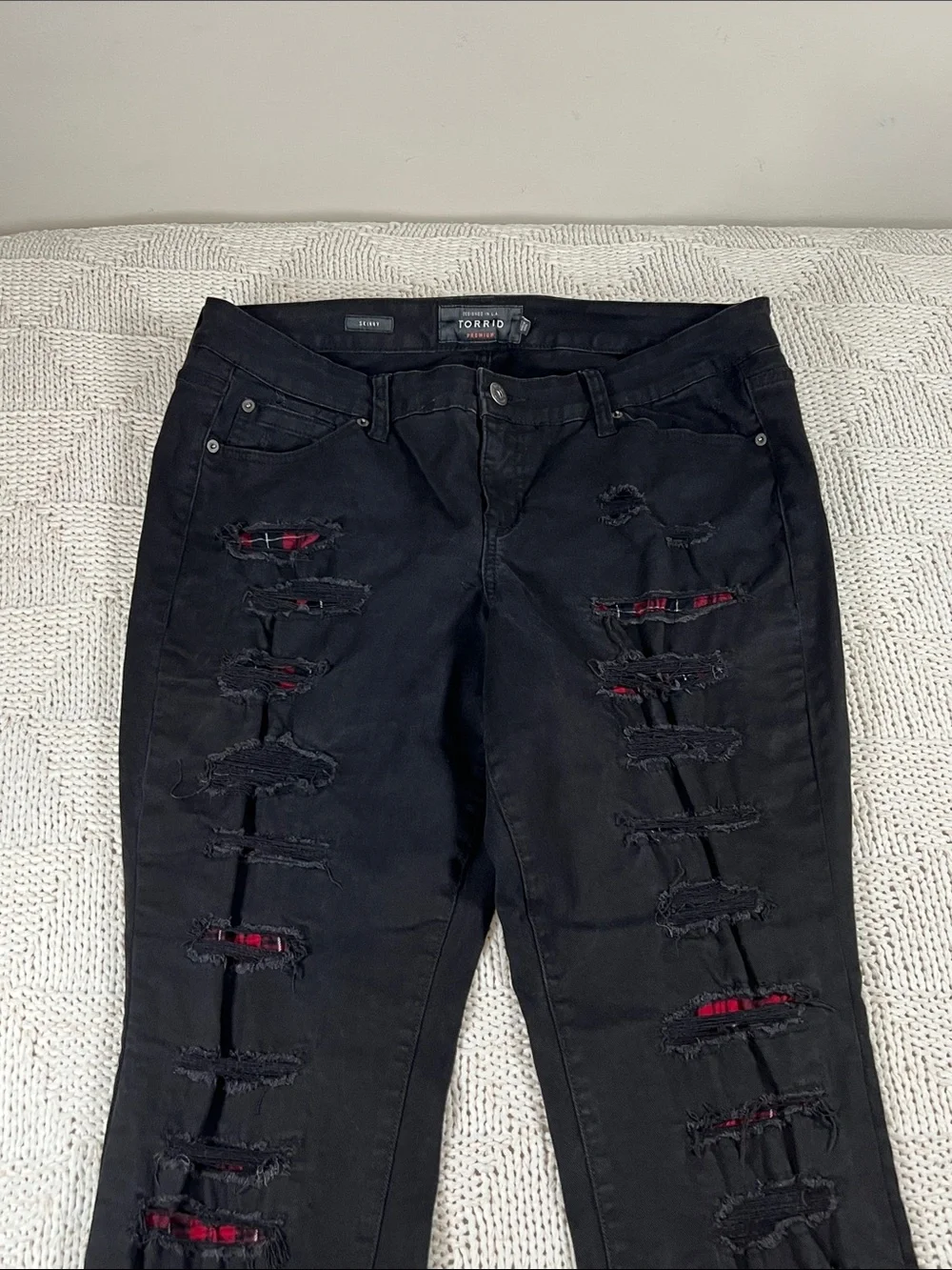 torrid Black Skinny Jeans with Red Underlay